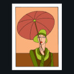 Pôster 1920 1930s Art deco, moda das senhoras, versão ver<br><div class="desc">De um desenho de desenho de arte branco e preto, colorido por nós. Mostrando uma jovem (garota flapper) com 1920 típico ou roupas da década de 30. Cores: verde, castanho, vermelho escarlate escuro, tangerina (pêssego escuro), pele. Também disponível em 2 outras combinações de cores.</div>