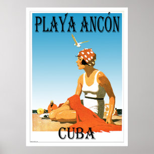Poster 1920 do vintage de Cuba do Ancon de Playa