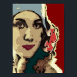 Pôster 1920s Lady in a Blue Hat<br><div class="desc">Pop art style portrait of an elegant 1920s lady in a blue hat against a rich red background.</div>