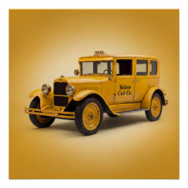 Pôster 1920's Yellow Cab On Yellow Background