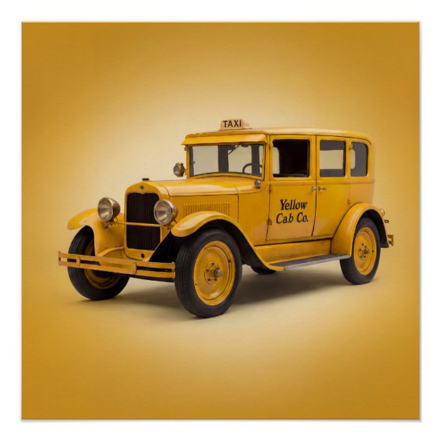 Pôster 1920's Yellow Cab On Yellow Background (Frente)