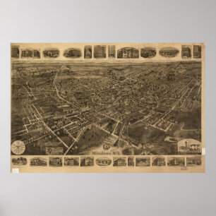 Pôster 1921 Middletown, mapa panorâmico da opinião de