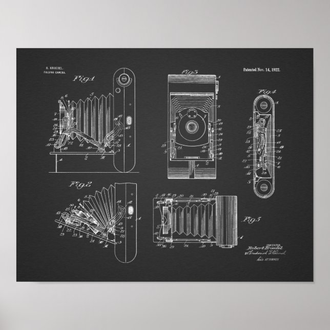 Pôster 1922 Folding Camera Patent Art Drawing Print (Frente)