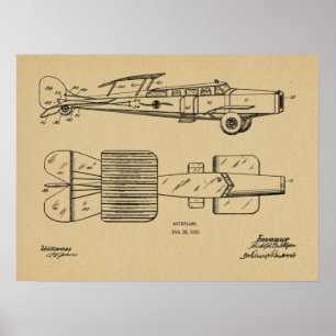 Pôster 1923 Flying Car Autoplane Patent Art Drawing Print