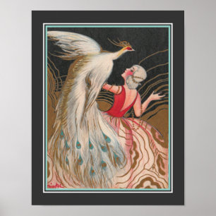 Poster 1924 Art Deco "Girl With White Peacock"