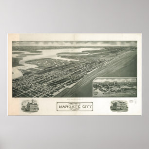 Poster 1925 cidade de Margate, mapa panorâmico da opini