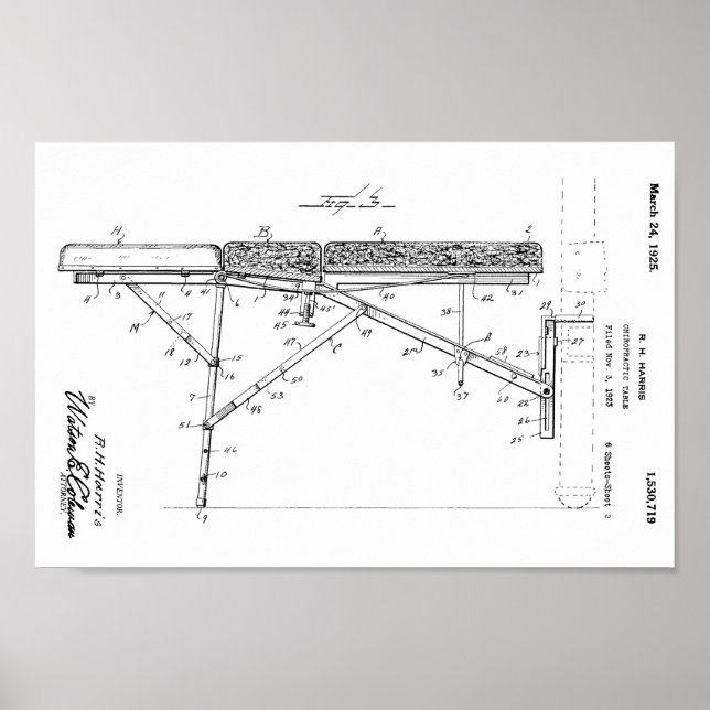 Pôster 1925 Vintage Chiropractic Table Patent Art Print (Frente)