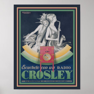 Poster 1929, art deco, anúncio de rádio de Crosley