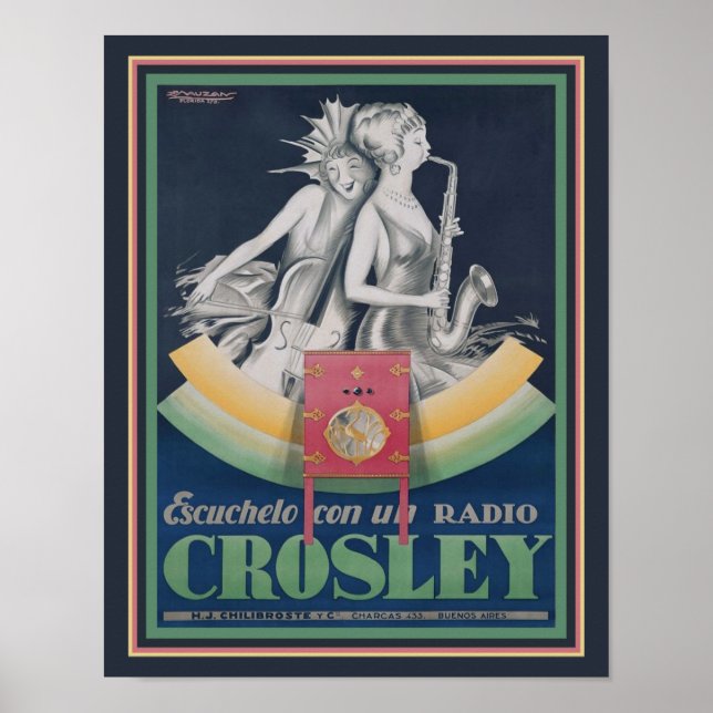 Poster 1929, Art Deco, Crosley Radio Ad (Frente)