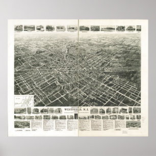 Poster 1929 Westfield, mapa panorâmico da opinião de ol