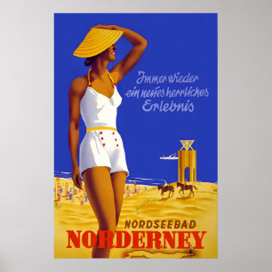 Poster 1930 Alemanha Ilha Norderney Estilo Vintage Alemão