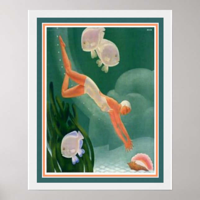Poster 1930 Art Deco Swimmer/Resort Ad 16x20 (Frente)