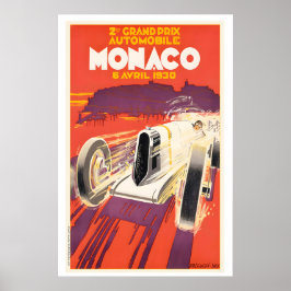 Poster 1930 Grande Prêmio de Mônaco Corrida de Carros Ant
