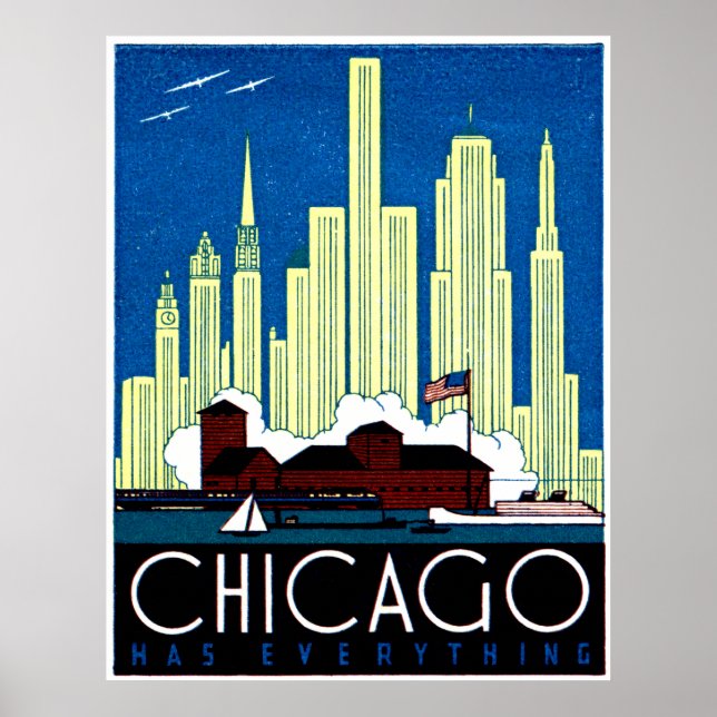 Pôster 1930 Visite Chicago (Frente)