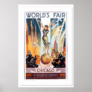 Poster 1933 Feira Mundial de Chicago Art Deco Clássico Vi