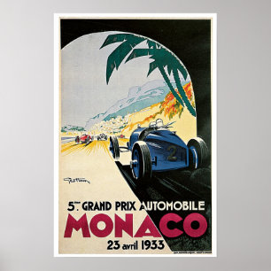 Poster 1933 grande das viagens vintage de Monaco