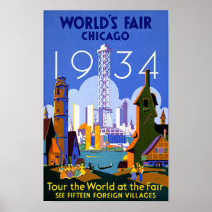 Poster 1934 das viagens vintage da feira de mundo