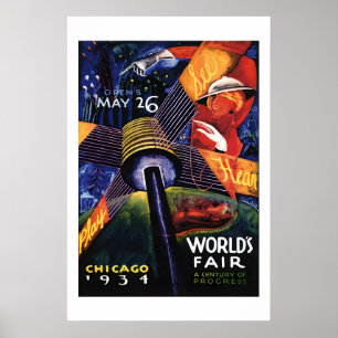 Poster 1934 Feira Mundial de Chicago Estilo de Viagem Vin