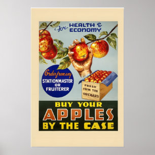 Poster 1935 Compre Maçãs para a Saúde Estilo Vintage de C