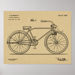 Poster 1937 Bicycle Headlamp Design Patent Art Print