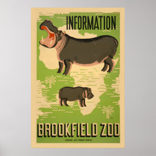 Poster 1937 Veja o Hipopótamo no Brookfield Chicago Zoo!