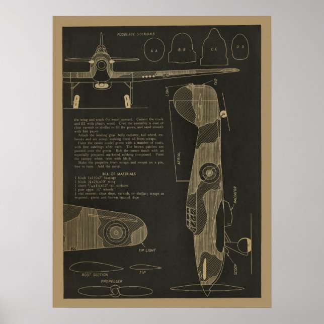 Poster 1938 Aviation Hurricane Airplane Design Art Impres (Frente)