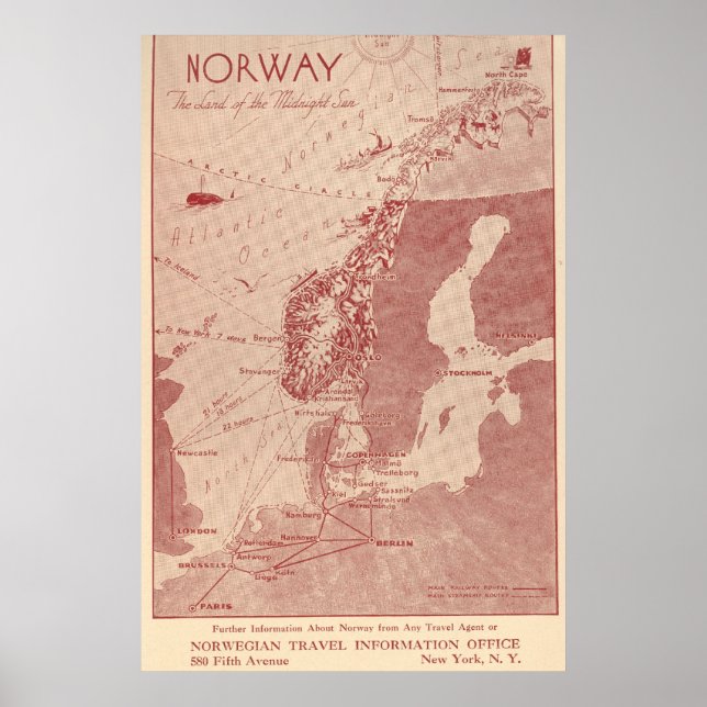 Pôster 1939 Serviço de Informação de Viagem norueguês NY (Frente)