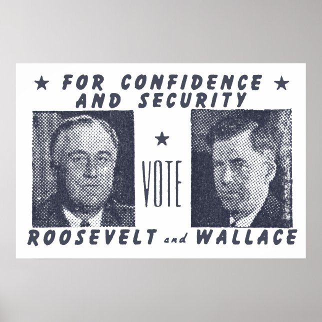 Poster 1940 Vote Roosevelt + Wallace, cinza (Frente)