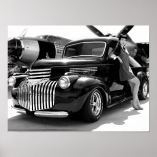 Pôster 1941 Chevy Hot Rod Pickup Girl