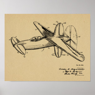 Poster 1944 Pusher Airplane Patent Art Drawing Print