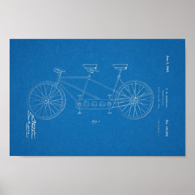 Poster 1945 Vintage Schwinn Bicycle Patent Blueprint Art (Frente)