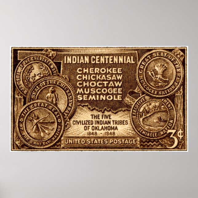 Pôster 1948 Oklahoma Indian Centennial Stamp (Frente)