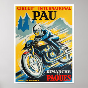 Poster 1949 Corridas de motocicletas de Pau