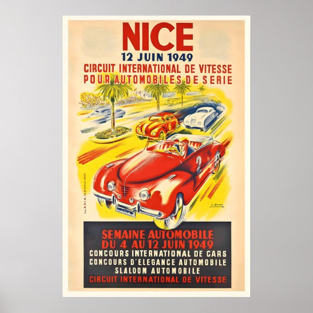 Poster 1949 Grande Prêmio de Nice França Circuit Automobi (Frente)