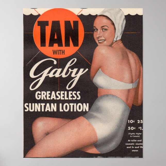 Pôster 1950 Gaby Suntan Lotion e (Frente)