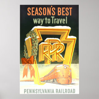 Poster 1950s Pennsylvania Railroad Christmas Holiday