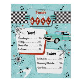 Pôster 1950s Retro Diner Menu