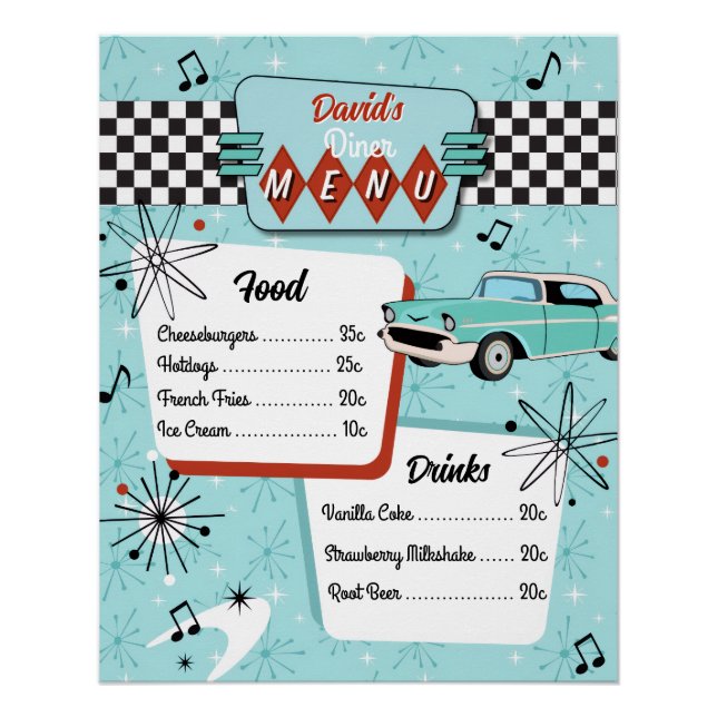 Pôster 1950s Retro Diner Menu (Frente)
