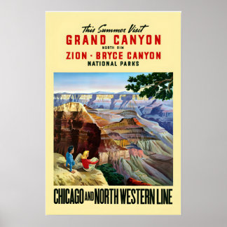 Poster 1950s Visit Grand Canyon Zion Bryce Vintage Style