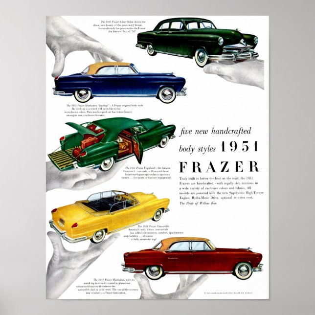 Poster 1951 Anúncio para automóveis Frazer (Frente)