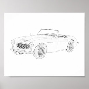 Poster 1960 tiragens preto e branco de Austin Healey