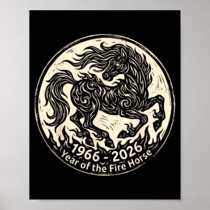 Poster 1966 2026 Ano do Cavalo de Fogo Zodíaco Chinês