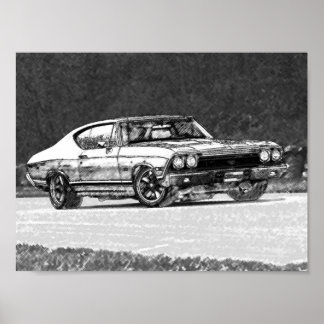 Pôster 1968 Chevelle Pencil Sketch