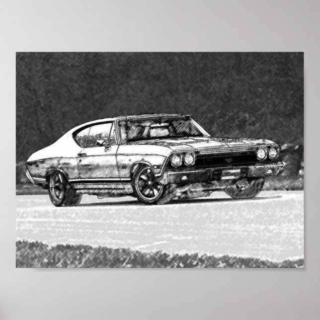 Pôster 1968 Chevelle Pencil Sketch (Frente)
