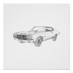 Pôster 1970 preto e branco desenho de lápis chevy do