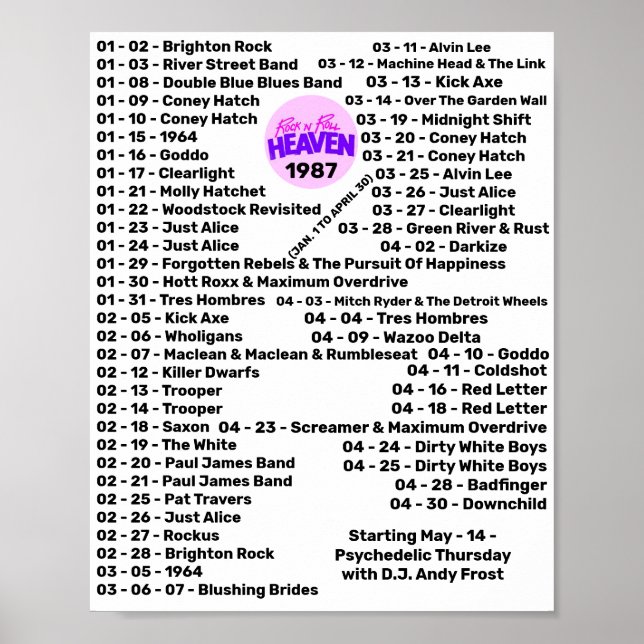 POSTER 1987 - ROCK'N'ROLL HEAVEN (PARTE 1) (Frente)