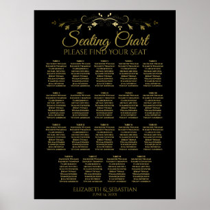 Poster 19 Gráfico de Assentos de Casamento Negro Dourado 