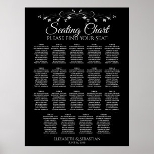 Poster 19 Gráfico de Assentos de Casamento Negro Elegante