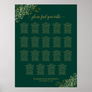 Poster 19 Gráfico de Casamento Dourado Emerald Green da M