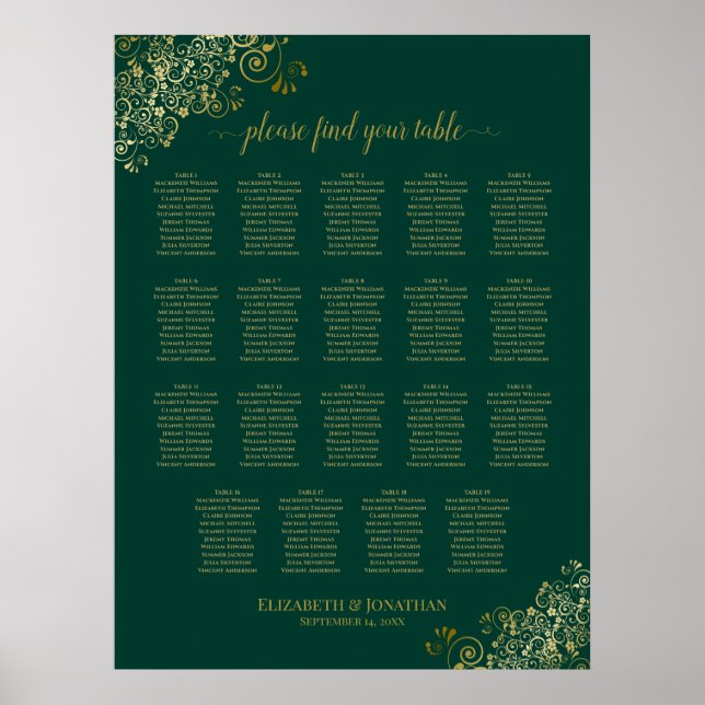 Poster 19 Gráfico de Casamento Dourado Emerald Green da M (Frente)